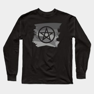 Pagan Pentagram Grey Paint Witch Magick Long Sleeve T-Shirt